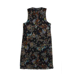Tommy Hilfiger Navy Blue Floral Chiffon Sleeveless Fit & Flare Trapeze Dress Sz